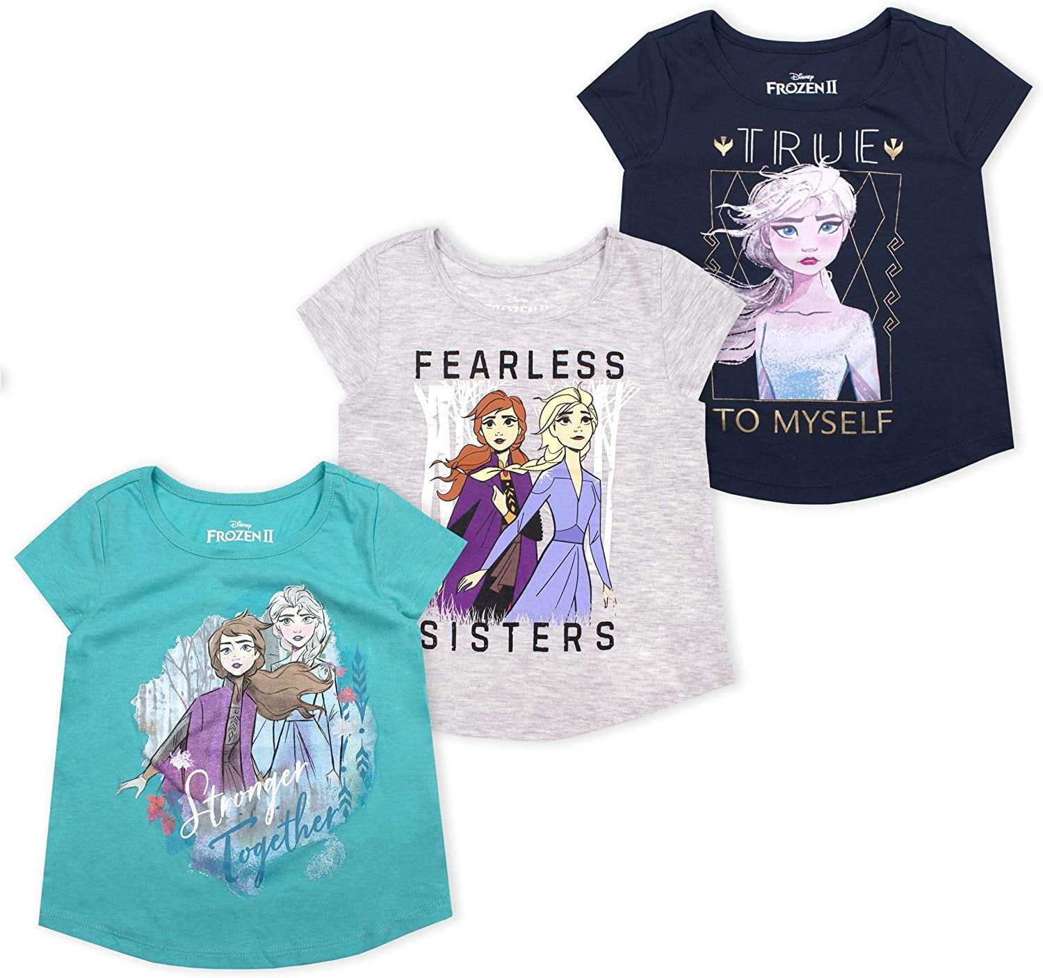 Disney 3-Pack Frozen II T Shirts for Girls and Toddlers with Princess Elsa  and Anna