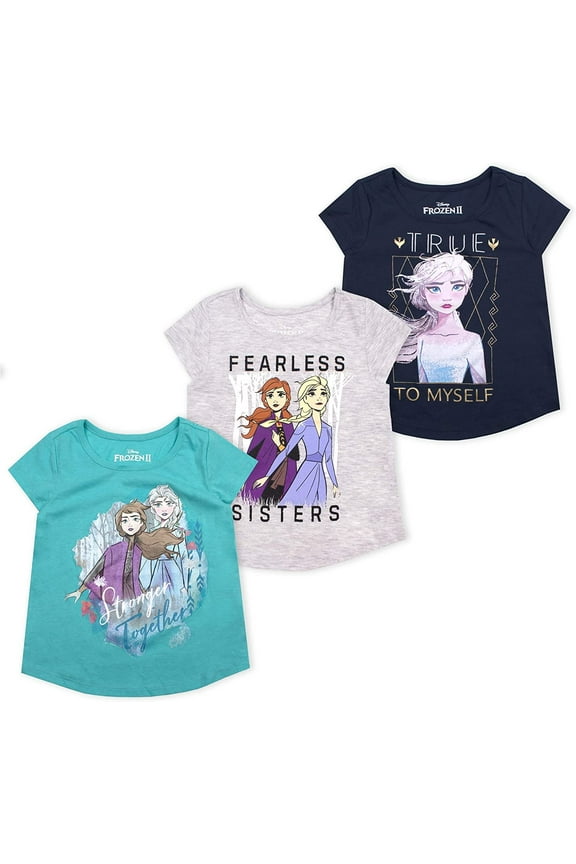 3-Pack Frozen II T Shirts for Girls and Toddlers with Princess Elsa and Anna