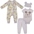 thumbnail image 1 of Disney 3 Pack Mickey Mouse Jogger and creepers Set with Cap, Bodysuit Bundle for Baby, Size 24M Off-White, 1 of 5