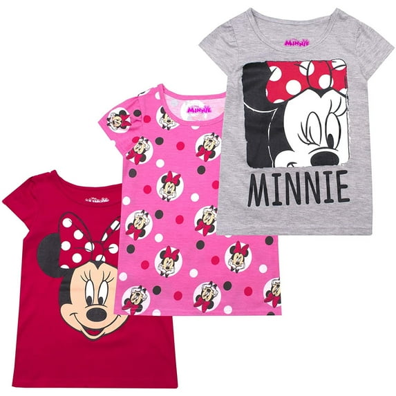 Disney 3-Pack Short Sleeve Graphic T-Shirts for Toddler and Little Girls - Minnie Mouse
