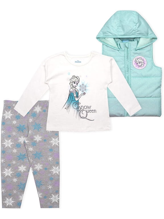 3-Piece Frozen Leggings Set for Girls with Elsa Shirt and Vest