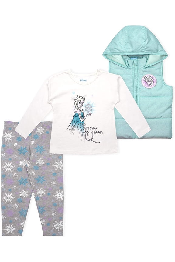 3-Piece Frozen Leggings Set for Girls with Elsa Shirt and Vest