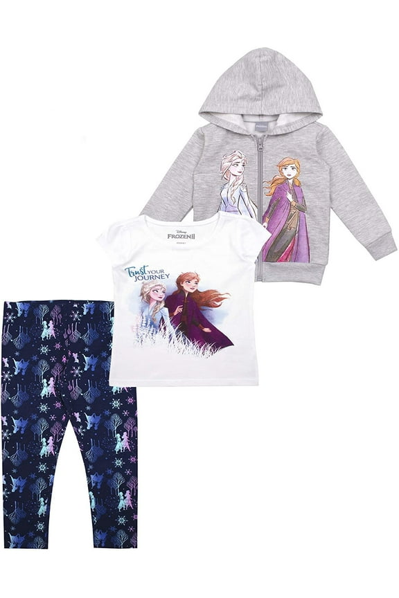 3-Piece Frozen Leggings Set for Girls with Elsa Shirt and Zip-Up Hoodie
