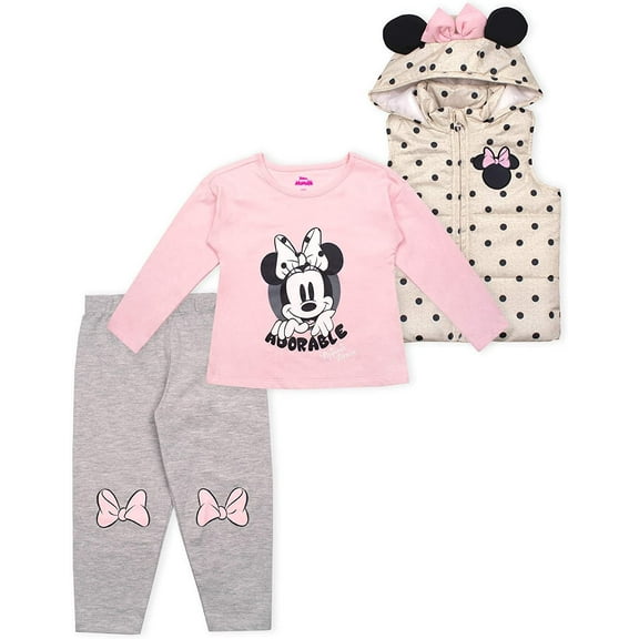 Disney 3-Piece Minnie Mouse Clothes for Girls and Toddlers, Shirt, Vest, and Pants