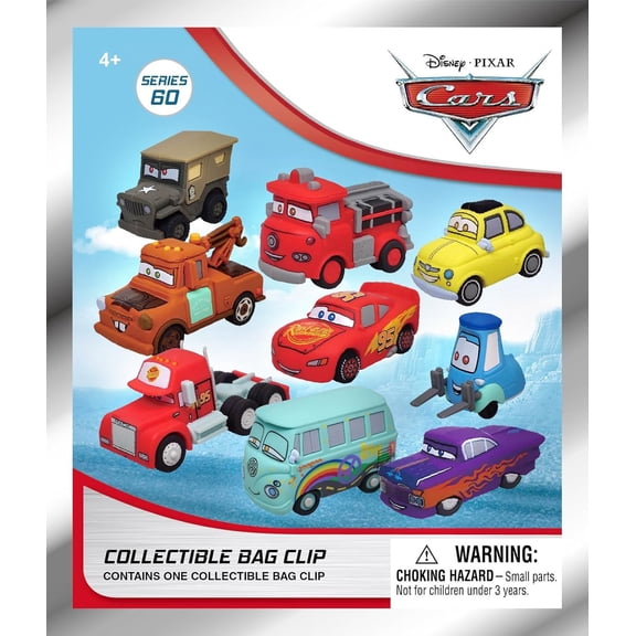Disney: Backpack Clip Blind Bag - Cars - 3" Mystery Collectible Figure, 3D Sculpt Vehicle Characters, Metal Clip-Chain, Surprise Assorted Licensed Toy