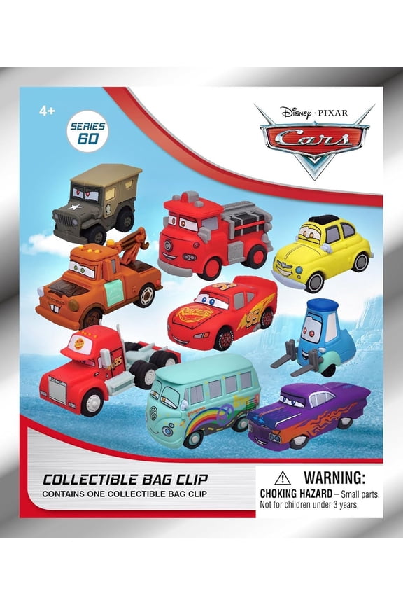 Disney: Backpack Clip Blind Bag - Cars - 3" Mystery Collectible Figure, 3D Sculpt Vehicle Characters, Metal Clip-Chain, Surprise Assorted Licensed Toy