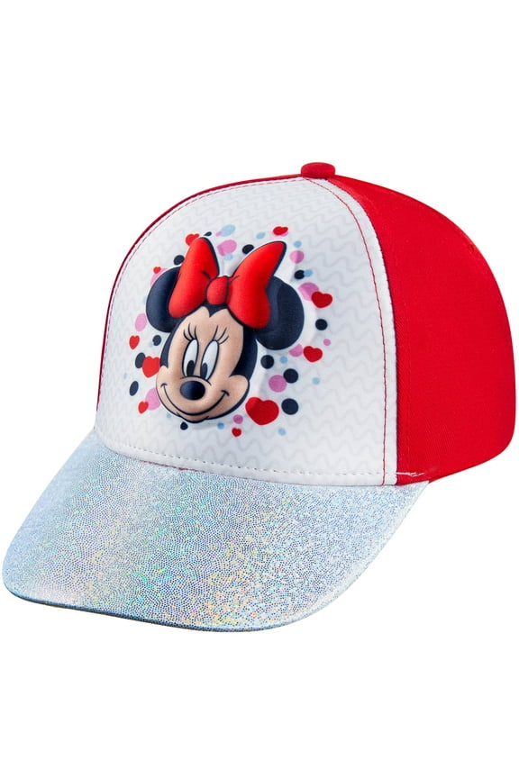 3D Minnie Mouse Girls Baseball Cap -Attached Bow- Adjustable - Size 4-12 Years