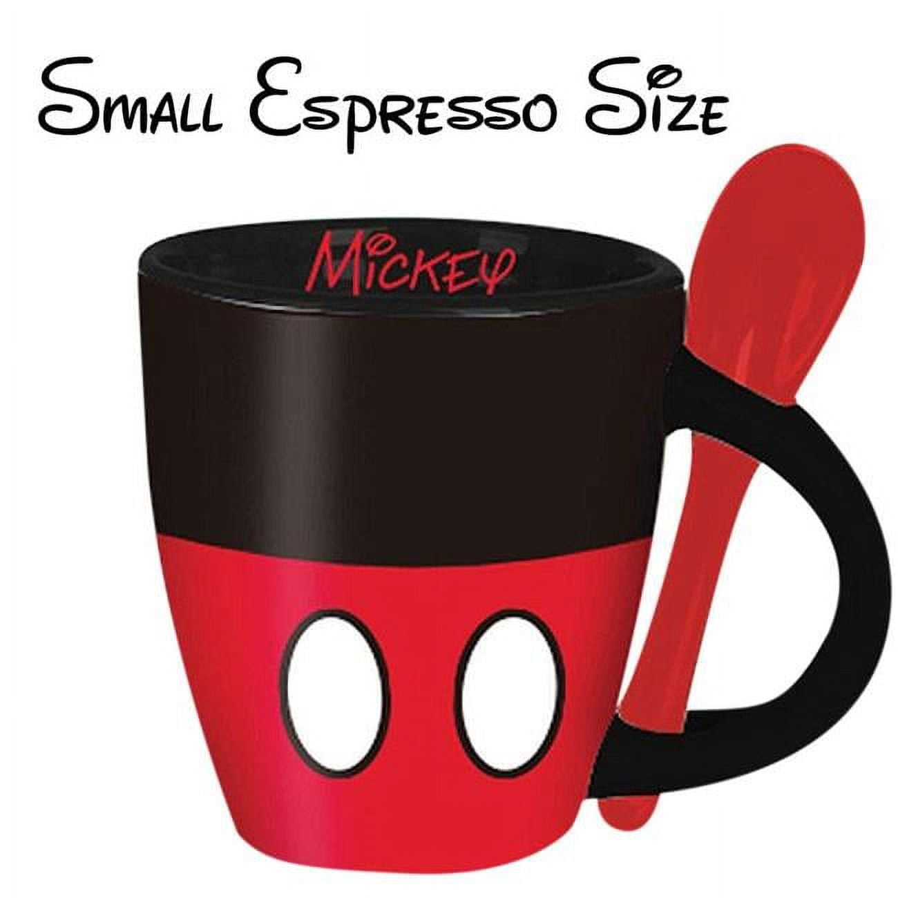 Disneyland Paris Mickey Mouse Espresso Cup With Spoon. Black, White & Red