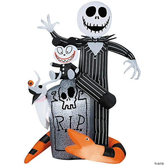 Morris Costumes SS551782G 5 ft. 6 in. Air Blown Inflatable Light-Up The Nightmare Before Christmas Jack with Scary Teddy & Snake Outdoor Decoration