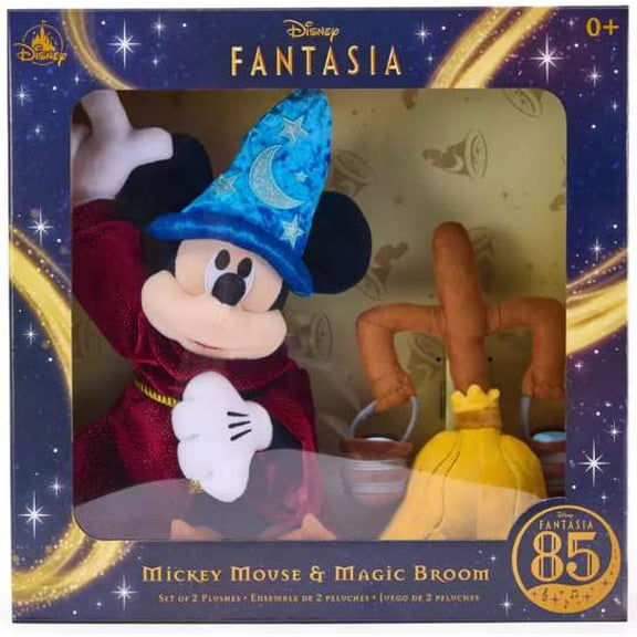 Disney 85th Anniversary Sorcerer Mickey Mouse and Magic Broom Plush Set