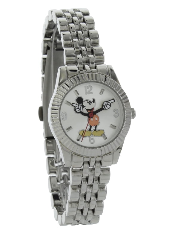 Adult Female Mickey Mouse Silver Tone Classic Fluted Bezel Watch (MCKAQ1566)