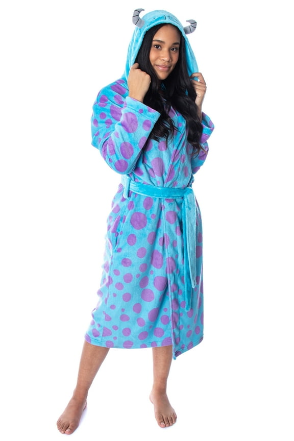 Disney Adult Monsters Inc Sulley Character Hooded Costume Fleece Robe Bathrobe Loungewear