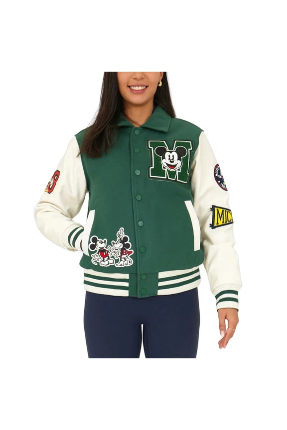 Mickey Mouse Varsity Letterman Jacket Unisex, Green, S/M