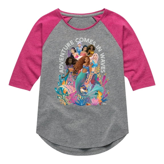 Disney - Adventure Comes In Waves - Toddler & Youth Girls Raglan Graphic T-Shirt