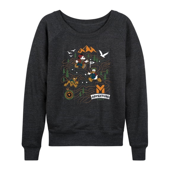 Disney - Adventure Map Women's Lightweight French Terry Wide Neck Long Sleeve Graphic Shirt