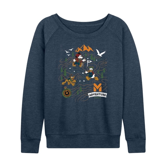 Disney - Adventure Map Women's Lightweight French Terry Wide Neck Long Sleeve Graphic Shirt