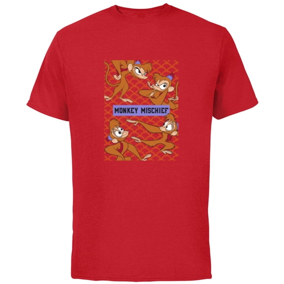 Disney Aladdin Abu Monkey Mischief - Short Sleeve Cotton T-Shirt for Adults - Customized-Red