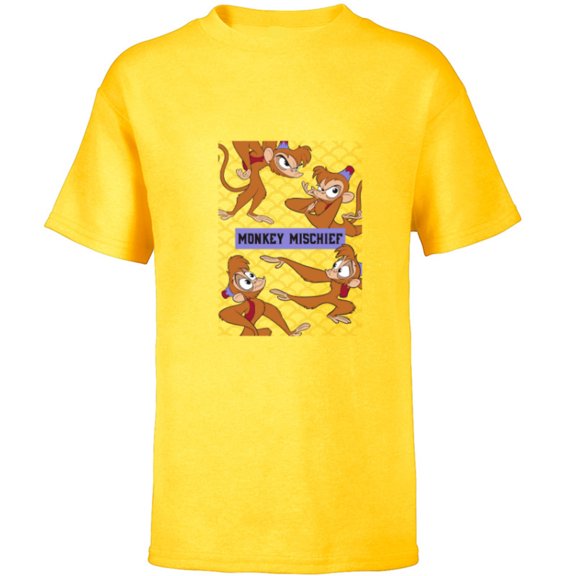 Disney Aladdin Abu Monkey Mischief - Short Sleeve T-Shirt for Kids - Customized-Yellow