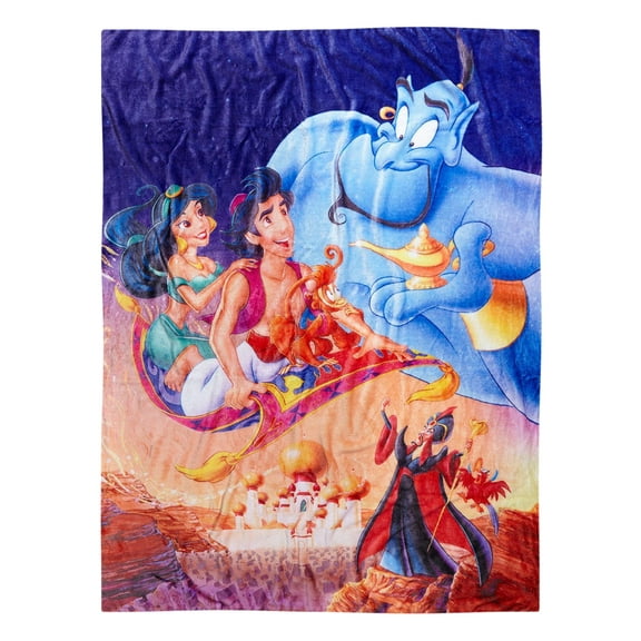 Disney Aladdin Blanket Magic Carpet Ride Genie Jasmine Abu Jafar Iago Soft Plush Throw 48" X 60"