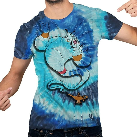 Disney Aladdin Crystal Genie Alladin Lamp Tshirt for Men Adult Graphic Tee T-Shirt Men's Merch Merchandise Classic Vintage Stuff Teen (Multi-Color Spiral Wash, Medium)