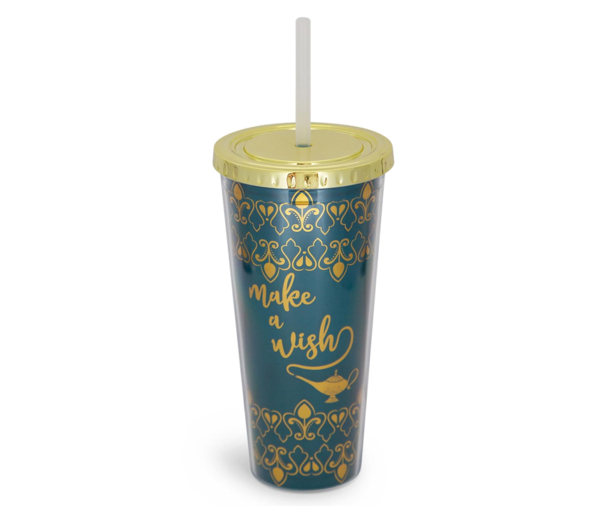 Aladdin 4 Piece 20oz Plastic Mason Jar Set Handled Lidded Tumbler Drinking Cup  Mug Glasses & Straws