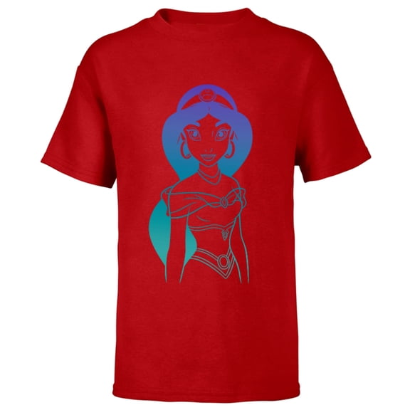 Disney Aladdin Princess Jasmine Gradient Sketch T-Shirt - Short Sleeve T-Shirt for Kids - Customized-Red
