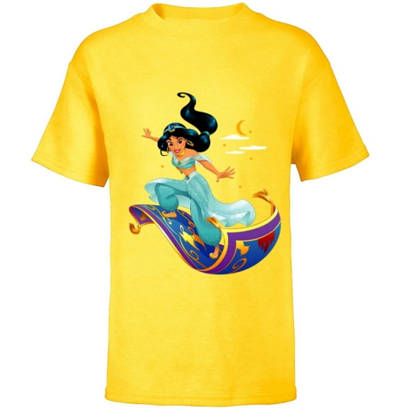 Disney Aladdin Princess Jasmine Magic Carpet Pose T-Shirt - Short Sleeve T-Shirt for Kids - Customized-Yellow