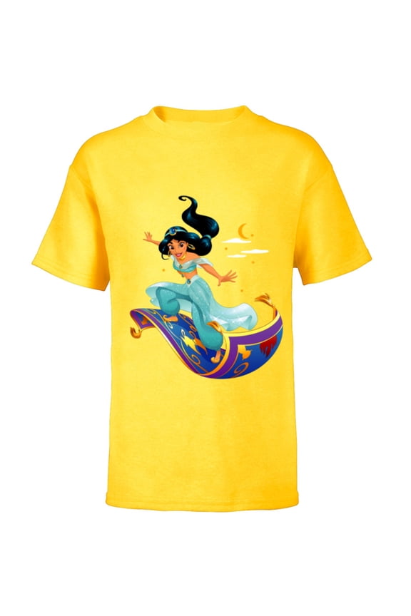 Aladdin Princess Jasmine Magic Carpet Pose T-Shirt - Short Sleeve T-Shirt for Kids - Customized-Yellow