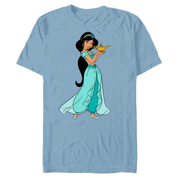 Disney Aladdin Princess Jasmine and Magic Lamp 90s T-Shirt- Short Sleeve Blended T-Shirt for Adults - Customized-Ocean Blue