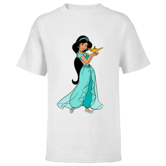 Disney Aladdin Princess Jasmine and Magic Lamp 90s T-Shirt - Short Sleeve T-Shirt for Kids - Customized-White