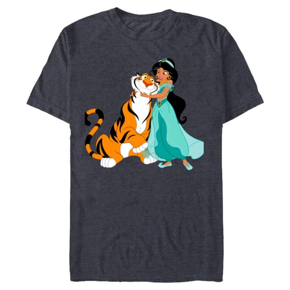 Disney Aladdin Princess Jasmine and Rajah Friends T-Shirt- Short Sleeve Blended T-Shirt for Adults - Customized-Navy Heather