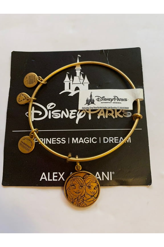 Disney Alex and Ani Parks Frozen Anna and Elsa Bangle Charm Gold finish new