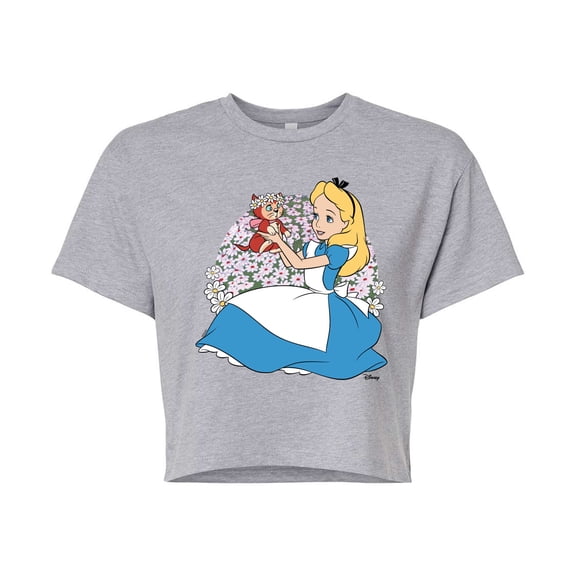 Disney - Alice In Wonderland - Alice And Dinah - Juniors Cropped Cotton Blend T-Shirt