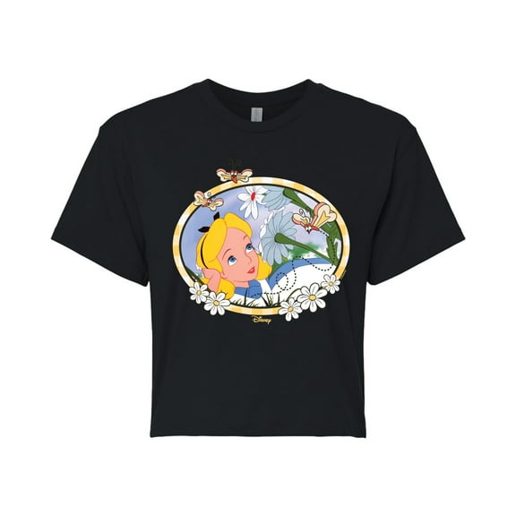 Disney - Alice In Wonderland - Alice Daisies - Juniors Cropped Cotton Blend T-Shirt