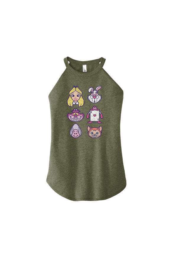 - Alice In Wonderland - Alice In Wonderland Face Grid - Juniors High Neck Tank Top