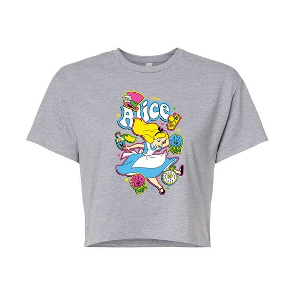 Disney - Alice In Wonderland - Alice Stickers - Juniors Cropped Cotton Blend T-Shirt