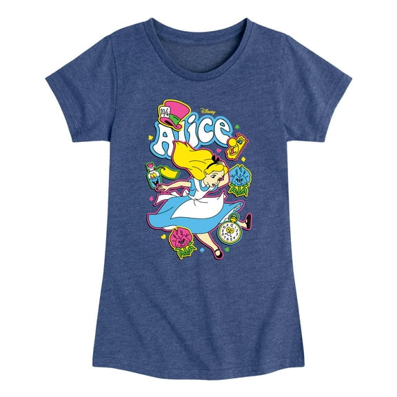 Disney - Alice In Wonderland - Alice Stickers - Toddler & Youth Girls Short Sleeve Graphic T-Shirt