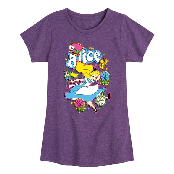 Disney - Alice In Wonderland - Alice Stickers - Toddler & Youth Girls Short Sleeve Graphic T-Shirt