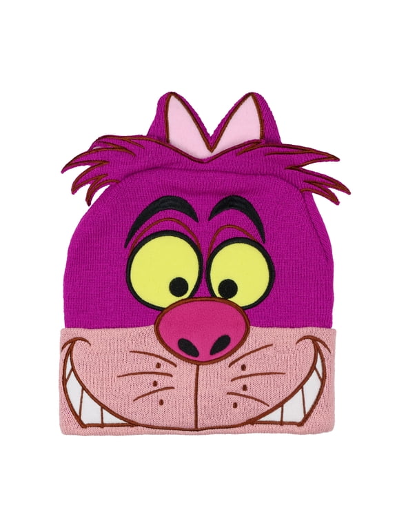 Disney Alice In Wonderland Cheshire Cat Beanie Embroidered Face 3D Ears Knit Hat