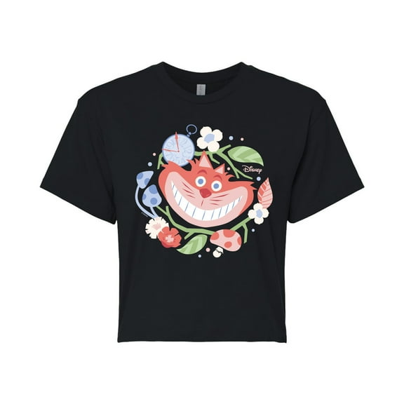 Disney - Alice In Wonderland - Cheshire Cat Circle - Juniors Cropped Cotton Blend T-Shirt