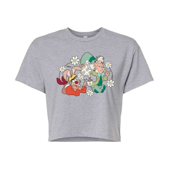 Disney - Alice In Wonderland - Hatter And Hare Daisy - Juniors Cropped Cotton Blend T-Shirt