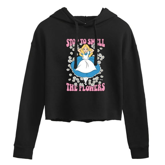Disney - Alice In Wonderland - Stop To Smell Flowers - Juniors Cropped Pullover Hoodie