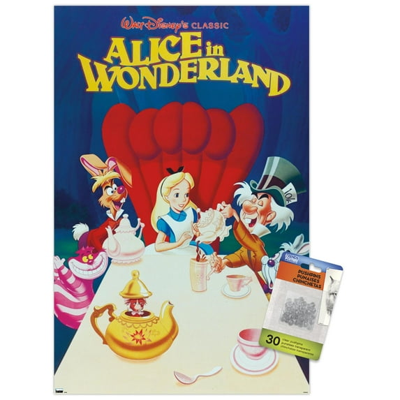 Disney Alice in Wonderland - 70th Anniversary Wall Poster with Pushpins, 14.725" x 22.375"