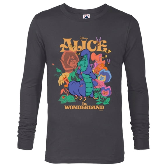Disney Alice in Wonderland Caterpillar and Flowers Vintage - Long Sleeve T-Shirt for Men - Customized-Charcoal Heather