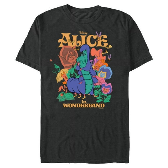 Disney Alice in Wonderland Caterpillar and Flowers Vintage - Short Sleeve Blended T-Shirt for Adults - Customized-Dark Heather