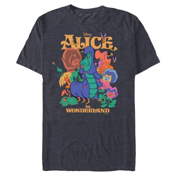 Disney Alice in Wonderland Caterpillar and Flowers Vintage - Short Sleeve Blended T-Shirt for Adults - Customized-Navy Heather