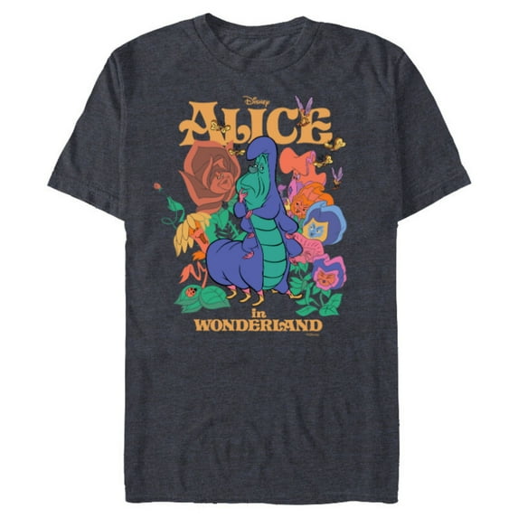 Disney Alice in Wonderland Caterpillar and Flowers Vintage - Short Sleeve Blended T-Shirt for Adults - Customized-Navy Heather