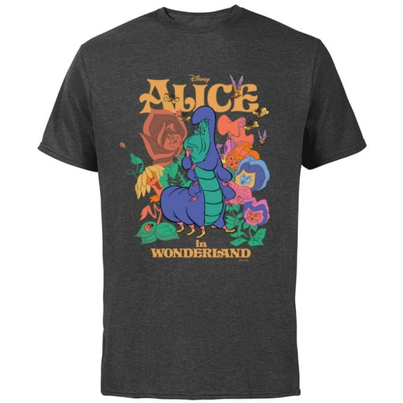 Disney Alice in Wonderland Caterpillar and Flowers Vintage - Short Sleeve Cotton T-Shirt for Adults - Customized-Charcoal