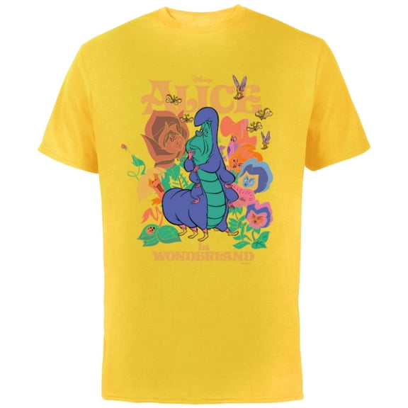 Disney Alice in Wonderland Caterpillar and Flowers Vintage - Short Sleeve Cotton T-Shirt for Adults - Customized-Yellow