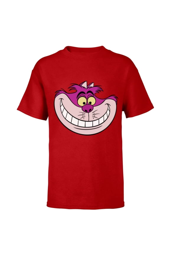 Alice in Wonderland Cheshire Cat Grin - Short Sleeve T-Shirt for Kids - Customized-Red